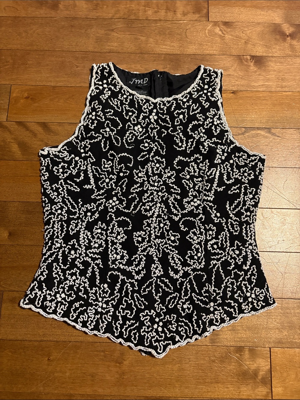 Vintage Black & White Beaded Sleeveless Top